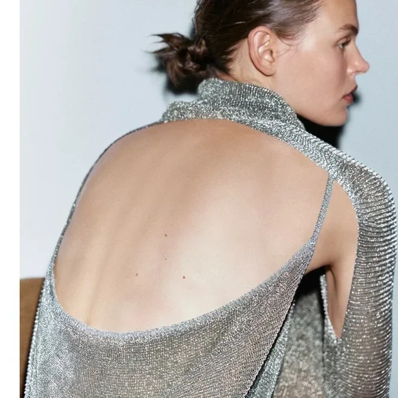 ZARA METALLIC THREAD MESH DRESS LIMITED EDITION - Picture 10 of 12